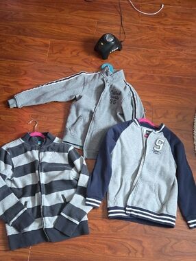 OshKosh B'gosh Grey and Navy Kids Baseball-Style Hoodie Jacket